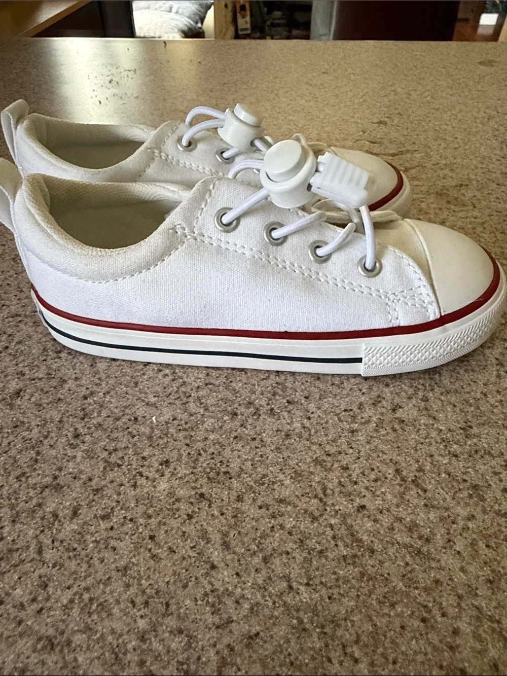 Converse Kids White Canvas Sneakers with Red Stripe
